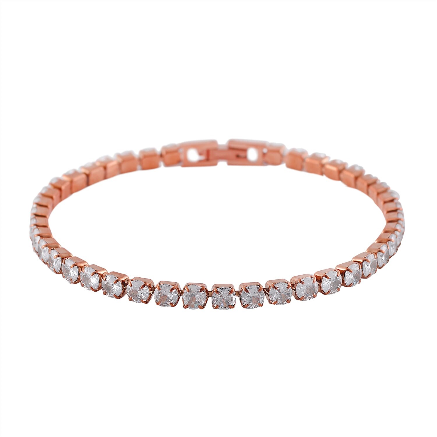 Cubic Zirconia 7.25In Bracelet 7.50In in ION Plated Rose Gold Stainless Steel