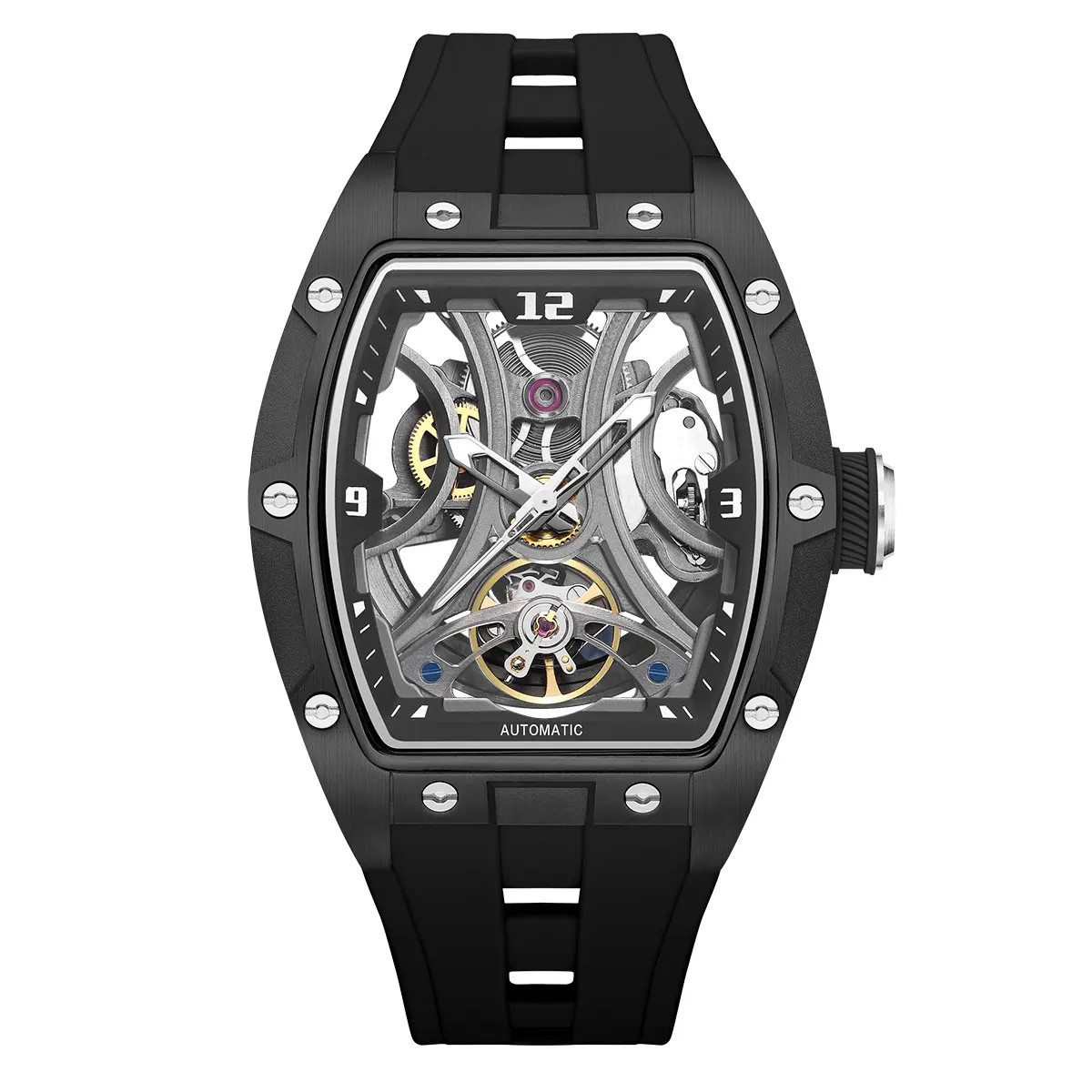 MEGIR Sports Automatic Mechanical Men Watch Skeleton Waterproof Stainless Steel