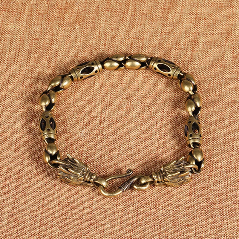 Pure Vintage Brass Dragon Head Bracelet Jewelry Fashion Hand Chain Bangle Craft
