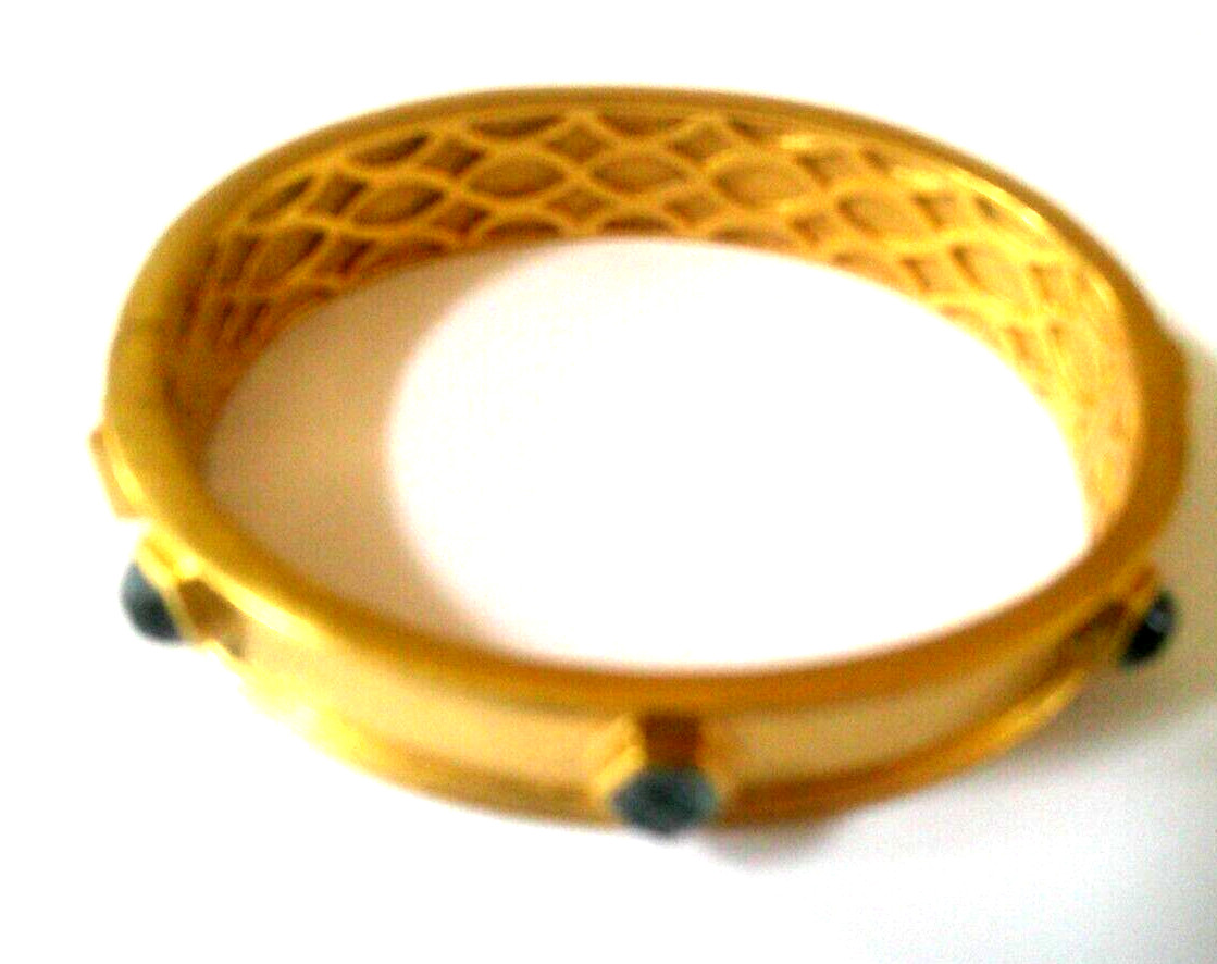 Julie Vos Obsidian ? Hinged Bangle Bracelet w Slate ? Blue Hexagonal Stones