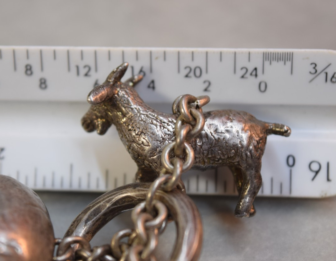 Susan Cummings Sterling Farm Animal Big Charm Pendant Necklace Cow Pig Goat 30″