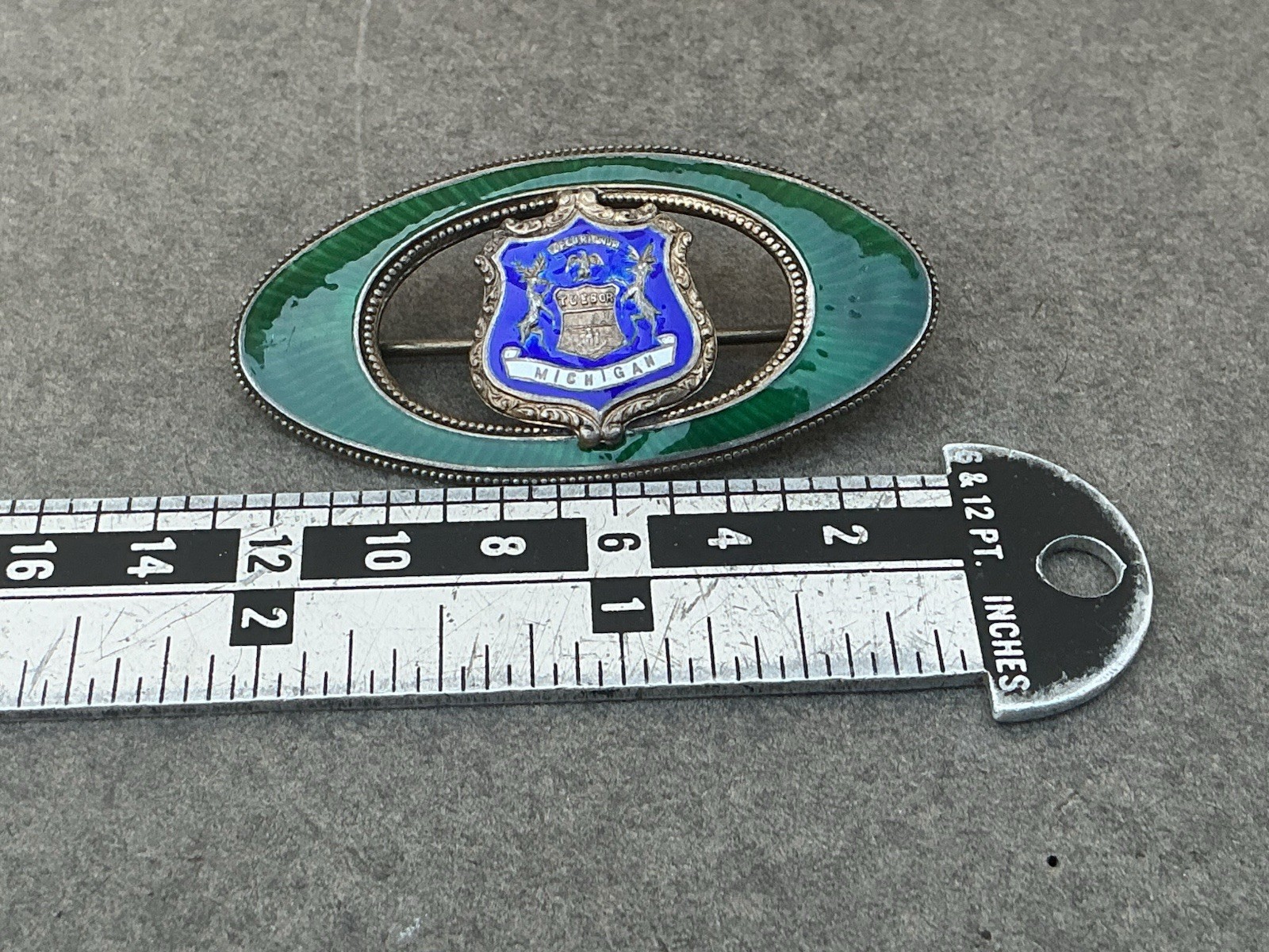 antique sterling silver pin brooch Michigan Coat Of Arms Sterling