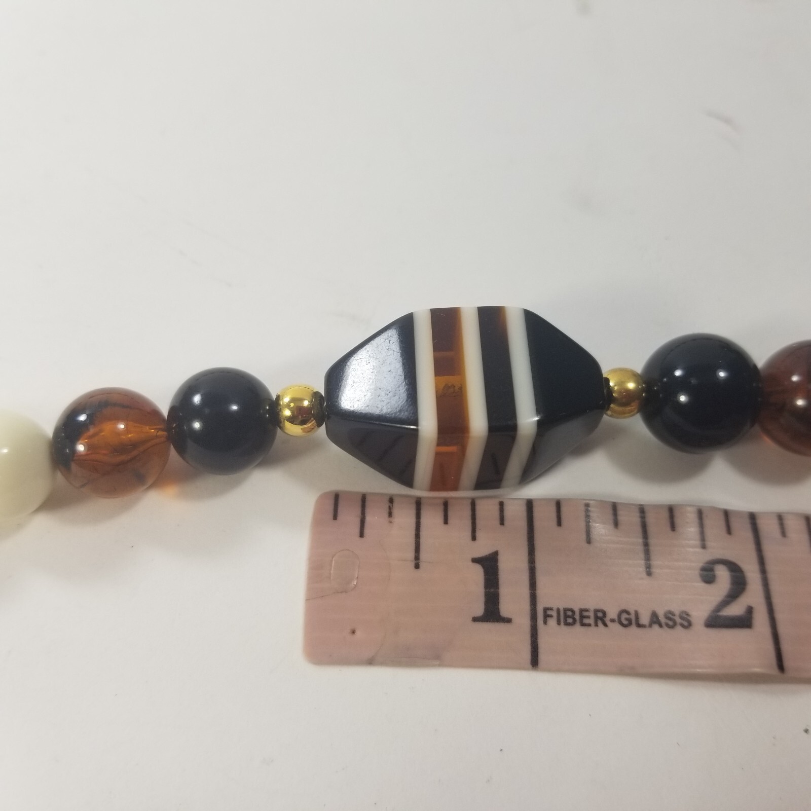 Vintage Brown Black White Gold Tone Spacers beaded Long Necklace