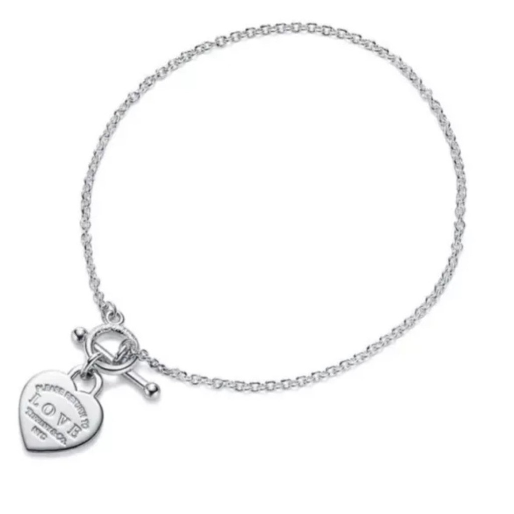 Tiffany & Co. Sterling Silver Blue Enamel “LOVE” Toggle Bracelet 6.3 Inches