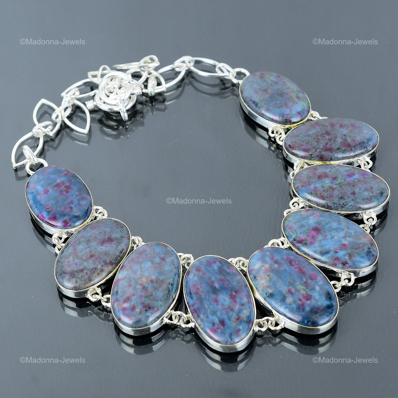 Sisters Day Deal Natural Ruby In Blue Kyanite 925 Sterling Silver Chain Necklace
