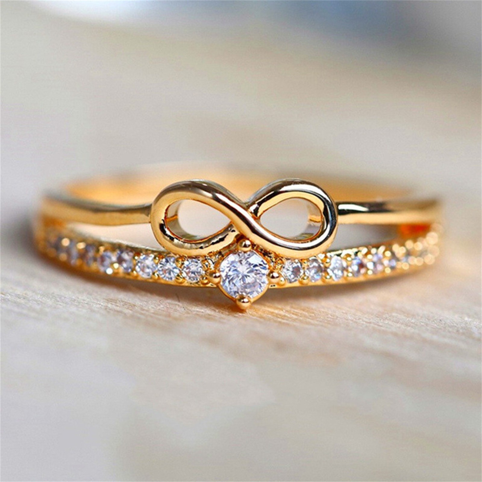 Womens Bling Cubic Zirconia Infinity Wedding Ring Promise Engagement Band Gift