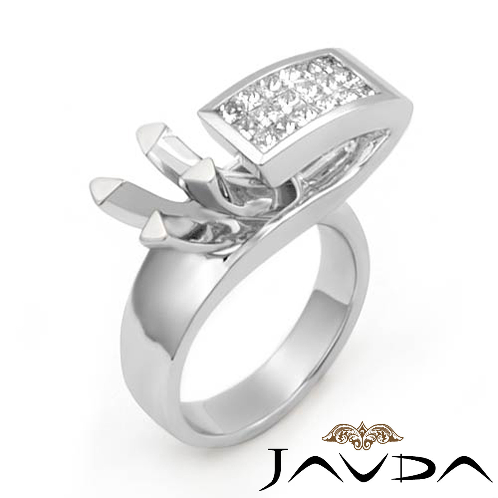 Princess Semi Mount Diamond Engagement Women Fashion Ring 18k White Gold 0.55Ctw