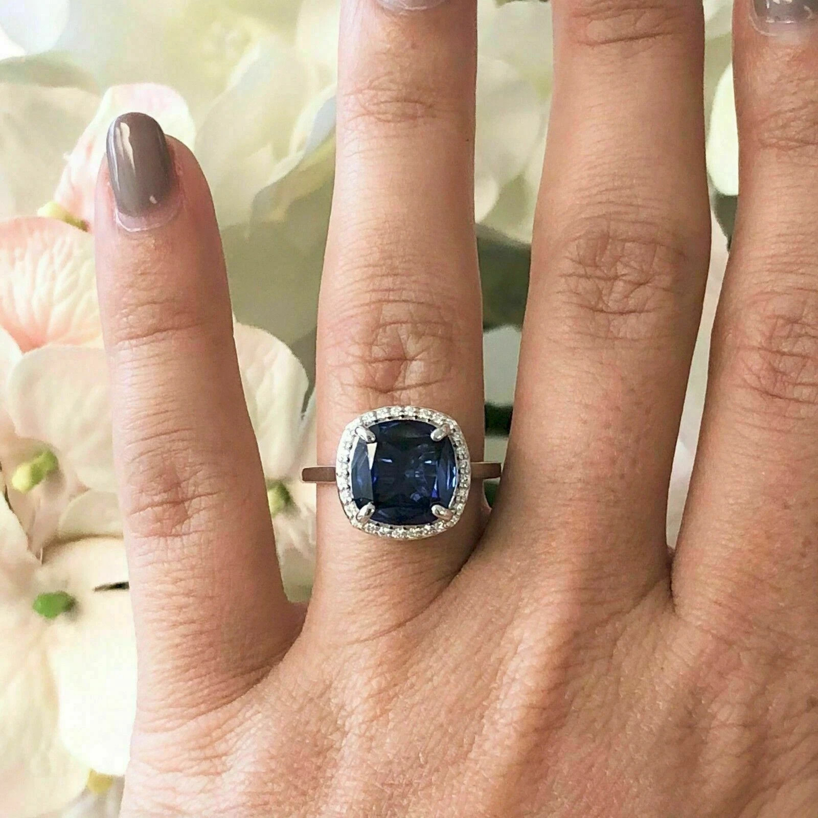 2.1Ct Cushion Cut Lab Created Sapphire Women Wedding Ring 14K White Gold Plated