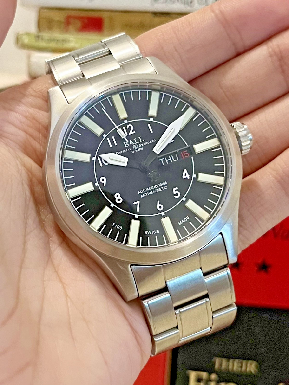 RARE MINT Ball Engineer Master II Aviator NM1080C Automatic Men’s SS Wristwatch