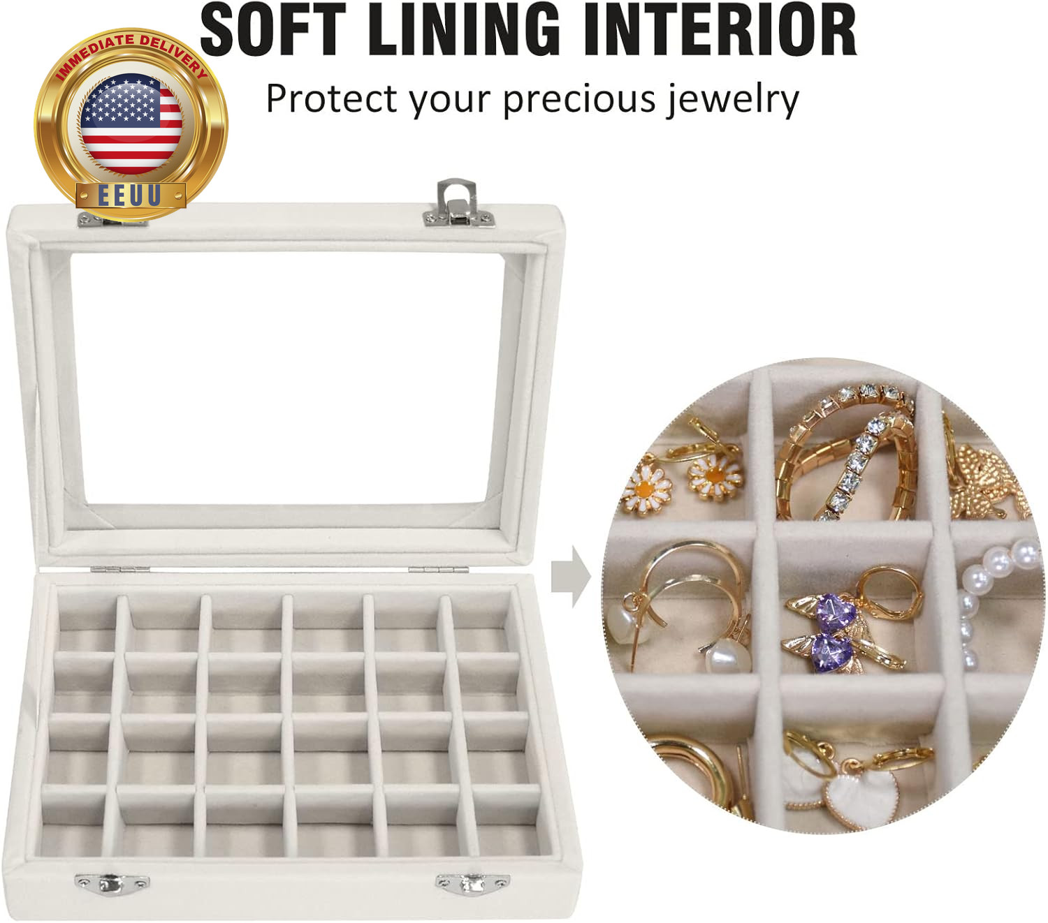 Velvet Jewelry Box 24 Grid Jewelry Ring Display Organiser Box Tray Holder Earrin
