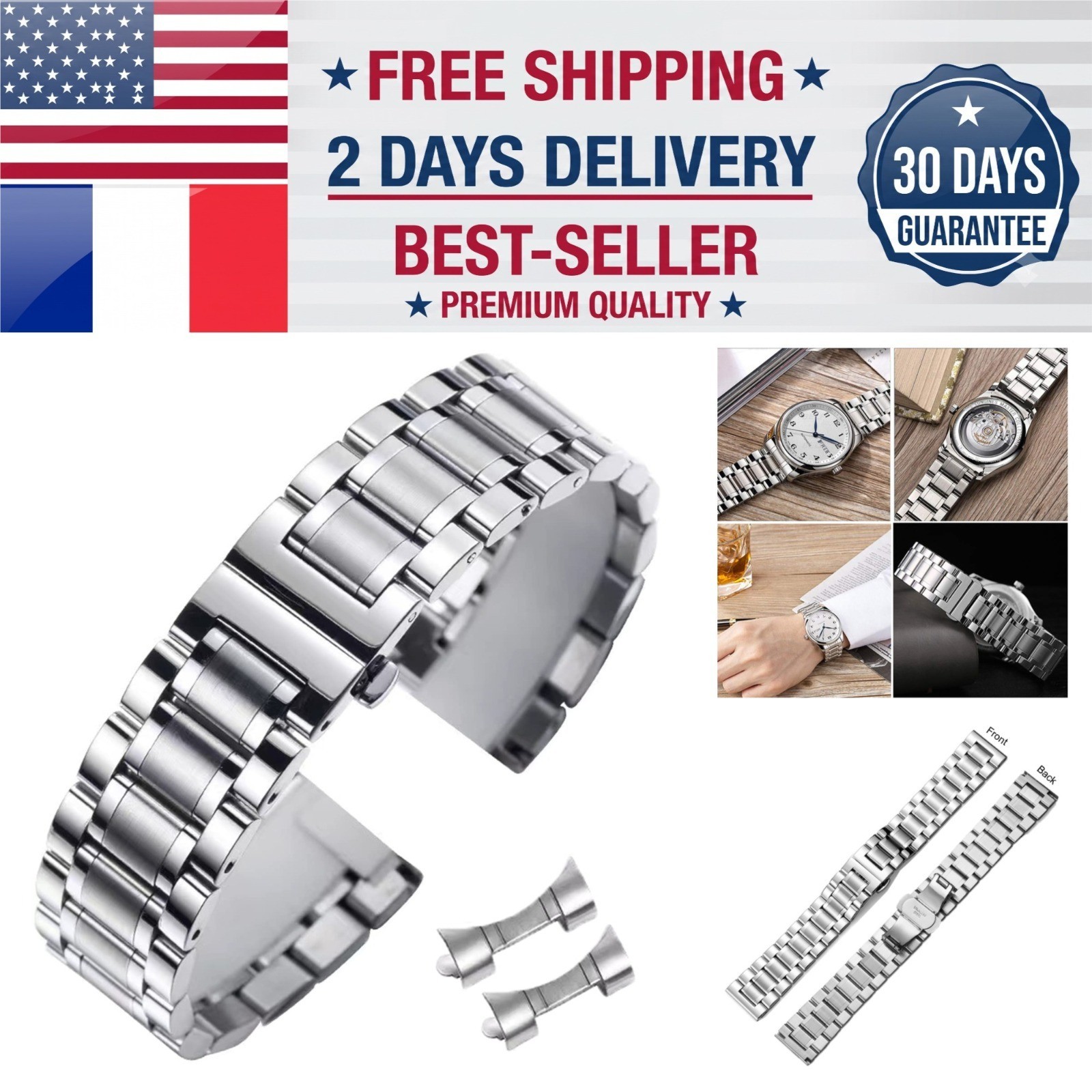 Universal Stainless Steel Watch Band 14mm-24mm Replacement Strap