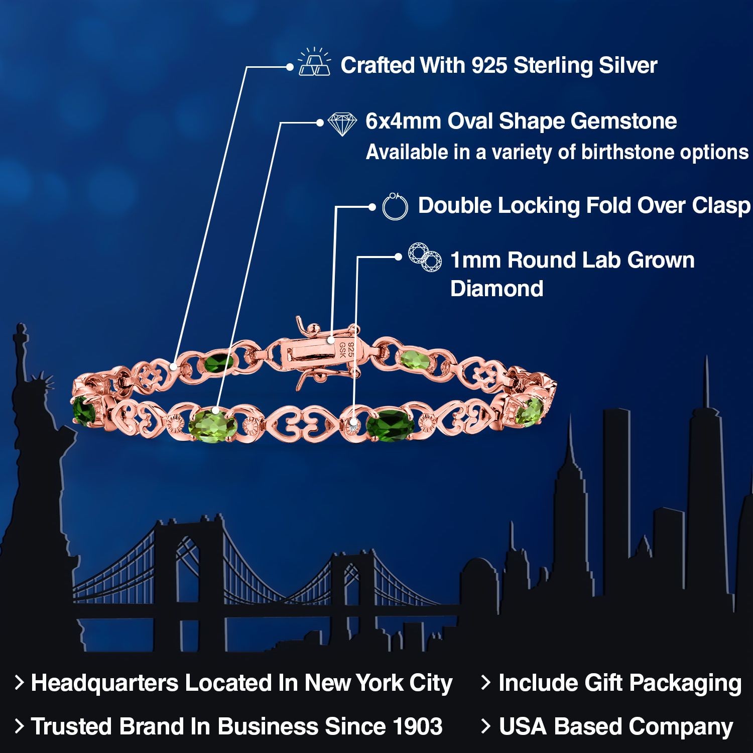18K Rose Gold Plated Silver Peridot and Green Chrome Diopside and Lab Grown