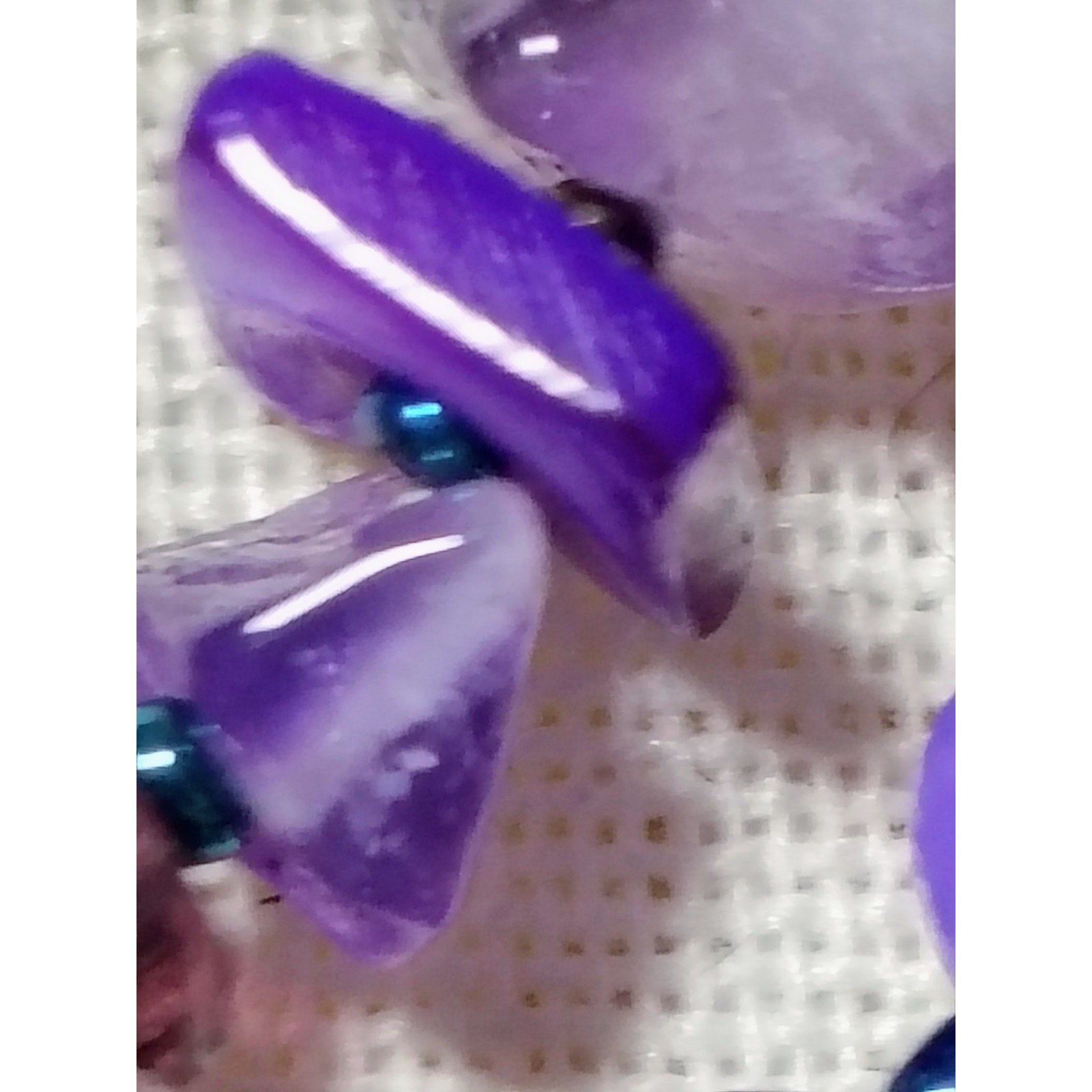 N774 Artisan Double Strand Amethyst Chip Bead Necklace Purple Shell Pearl Boho