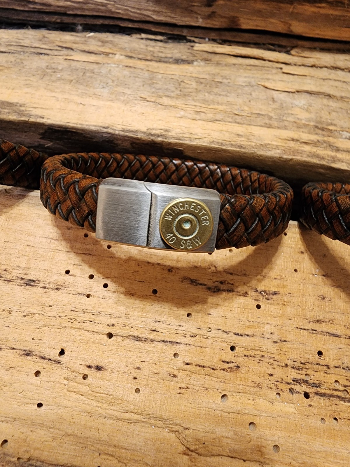Vintage Coffee Brown Leather Bullet Bracelet. Optional Crystal.