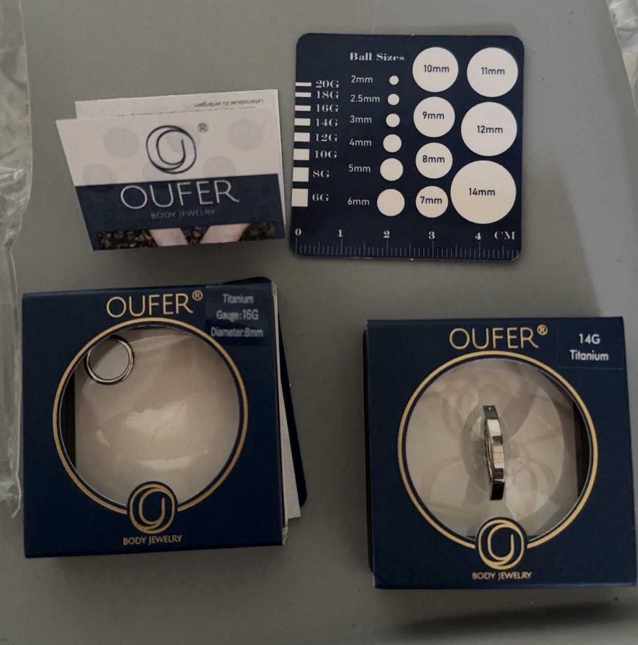 OUFER Titanium Nose Ring 16G diameter 8mm and a hinged segment clicker ring 14G