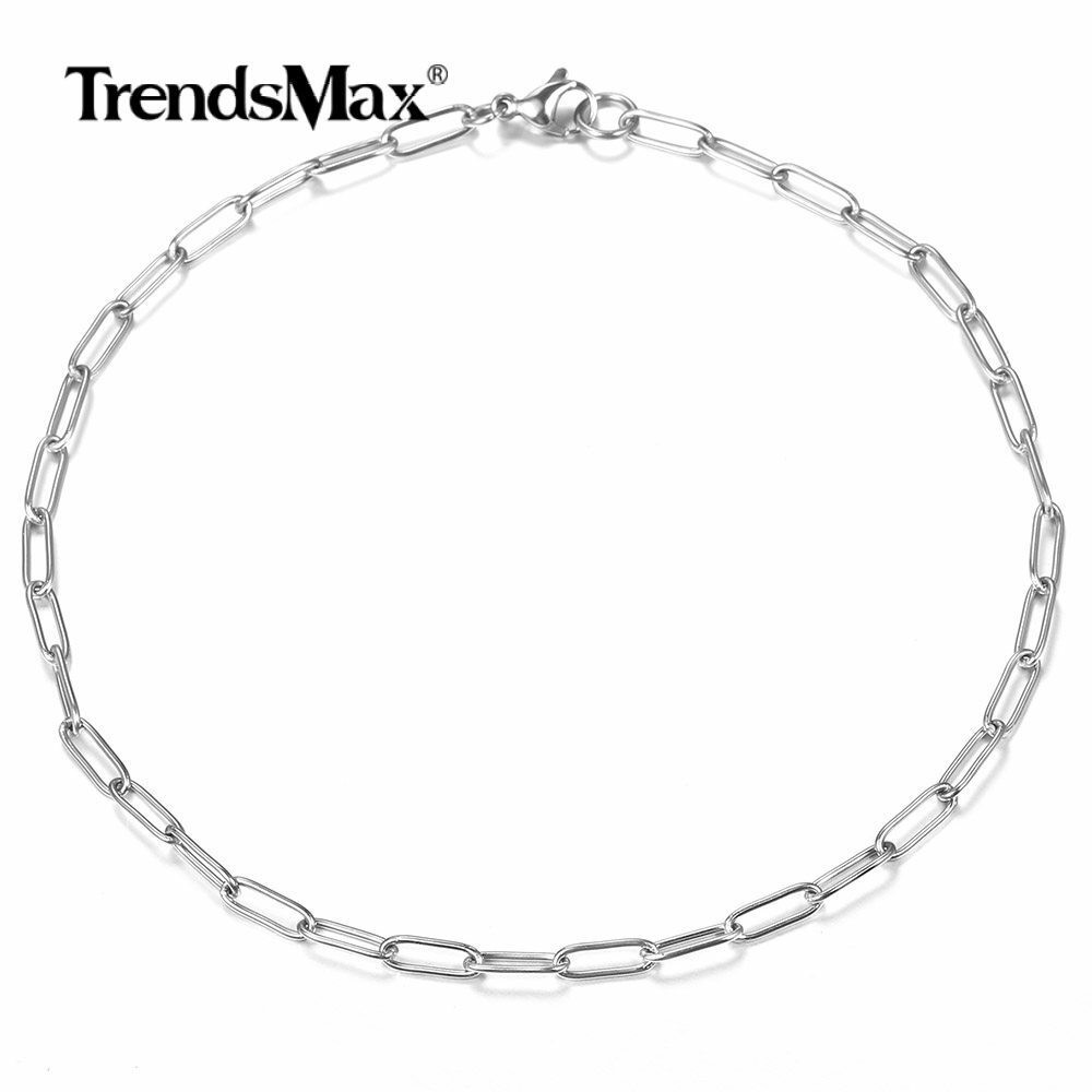 4MM Stainless Steel Silver Paperclip Rolo Chain Necklace Choker Link 16-20″