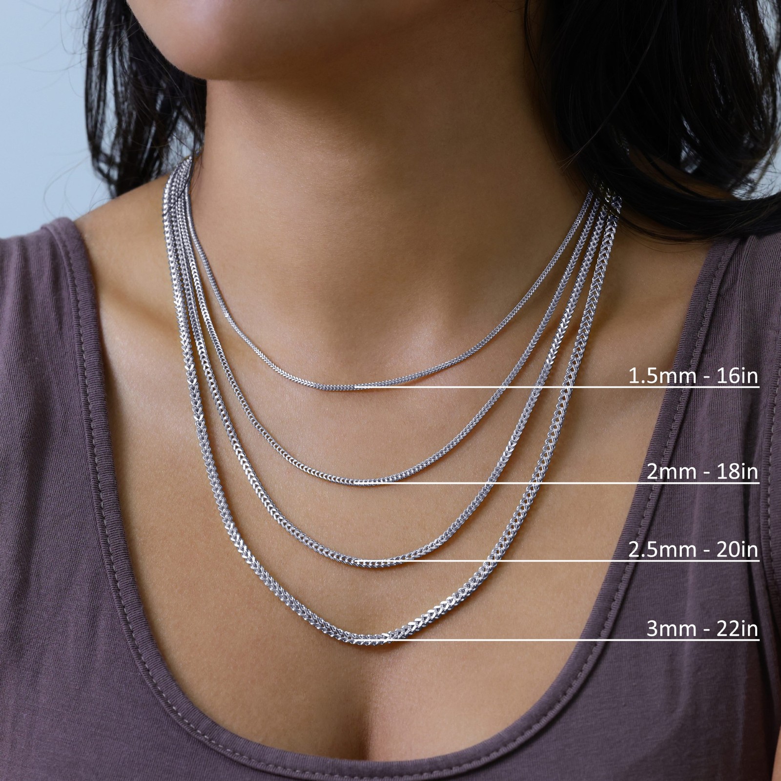 10K White Gold 1.5mm-3mm Square Wheat Box Franco Chain Pendant Necklace 16″- 30″