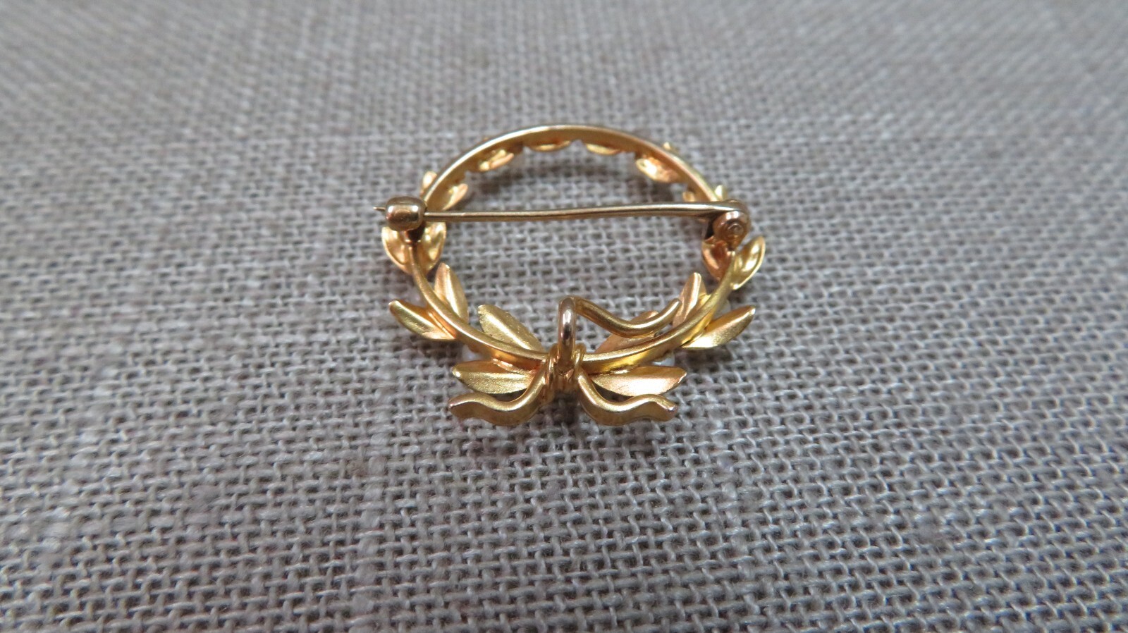 Antique 14K Solid Yellow Gold Seeds Pearl Wreath Brooch Pin Pendant 2.29 Grams