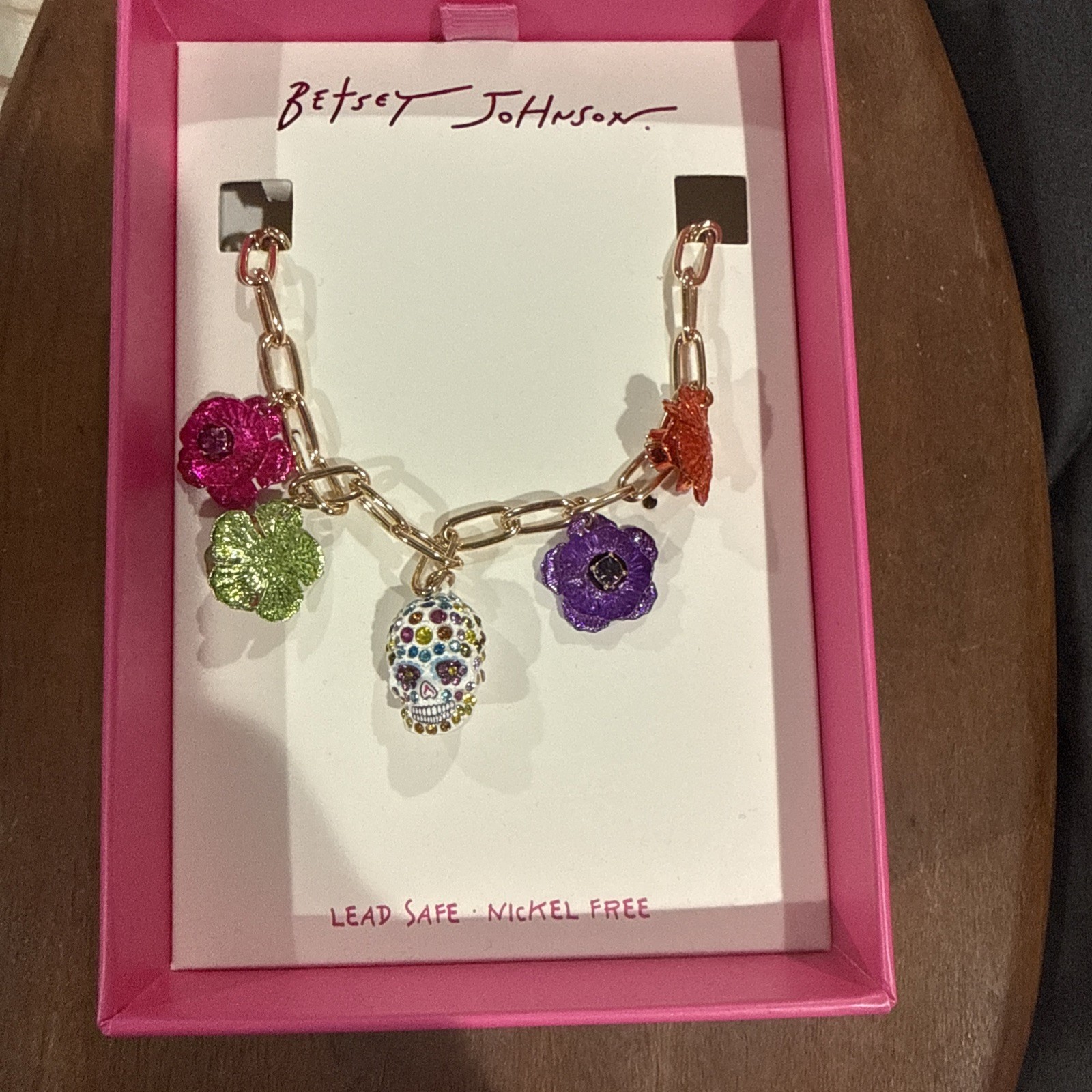 Betsey Johnson NIB Multicolor Flower Charms and Sugar Skull Pendant