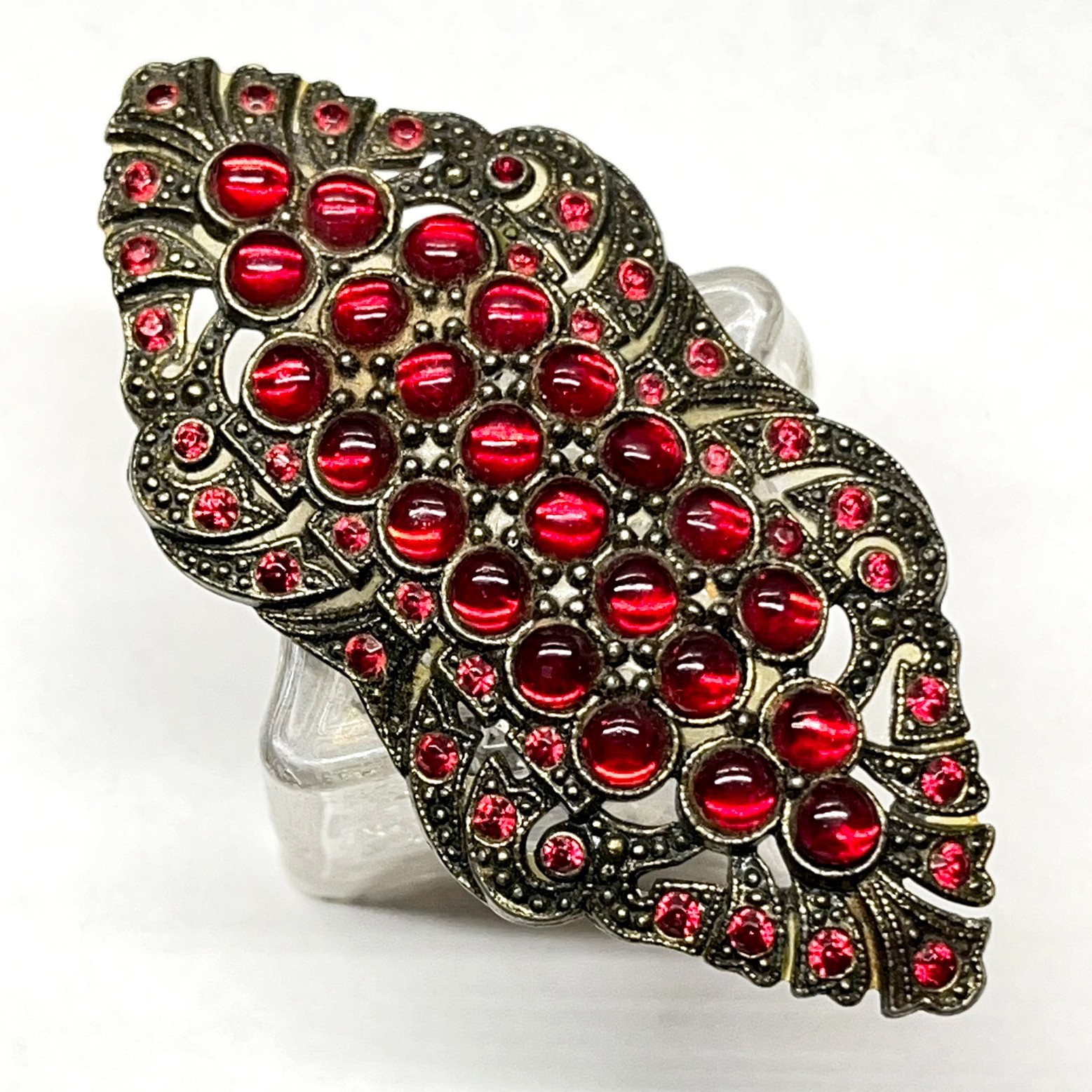 Antique VTG 1930s Art Deco Czech Bohemian Glass Pomegranate Red Cabochon Brooch