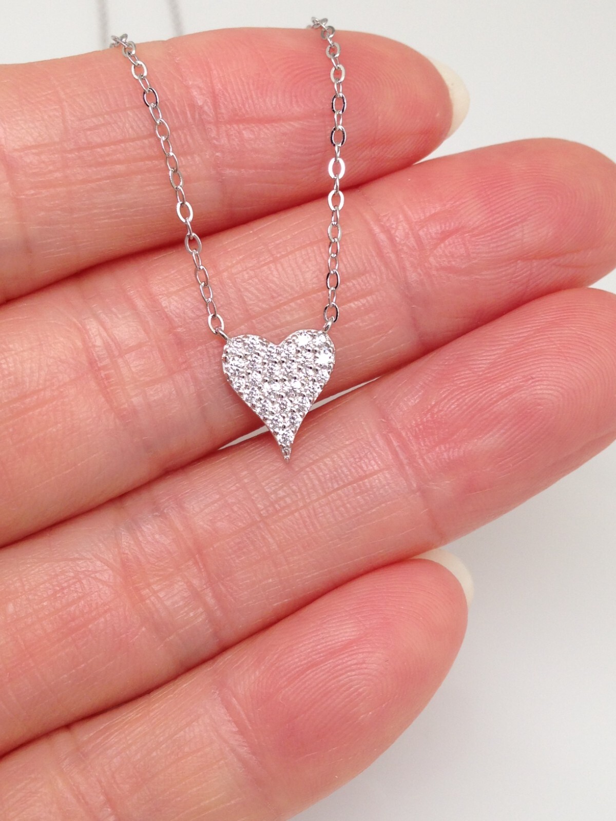 Cz Pave Heart Necklace 925 Sterling Silver Tiny Heart Pendant 9mm(0.35″) 17.75″