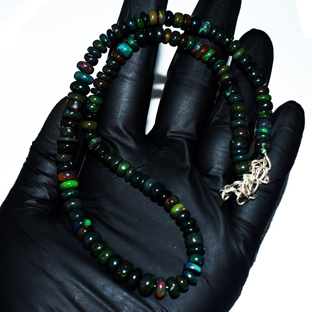 Round Shape 100.00 Cts Black Ethiopian Opal Beaded Beautiful Necklace VK 27 E670