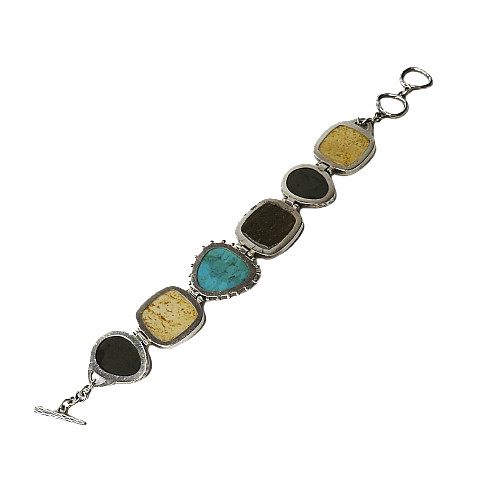 SILPADA B1934 Turquoise Pyrite Bronzite Jasper Sterling Silver Toggle Bracelet
