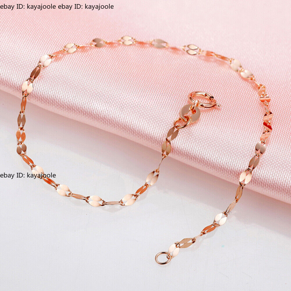 Pure Au750 18K Yellow Rose Gold Chain 1.4mm Kiss Lip Link Bracelet 6.3-7.1inch