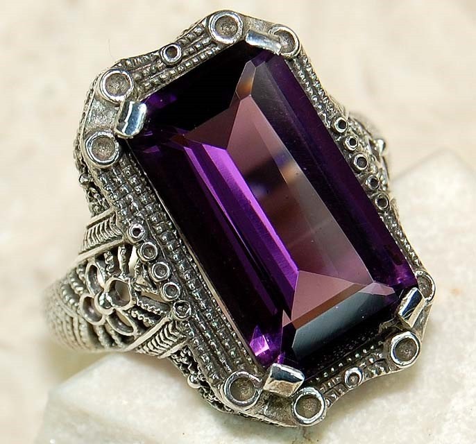 12CT Amethyst 925 Sterling Silver Art Deco Style Ring Sz 6,7,8 US6