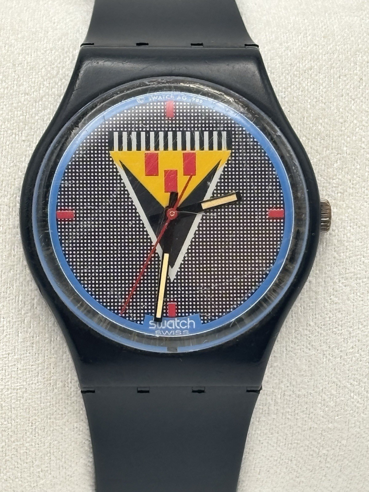 Vintage Swatch Lancelot Mens Watch 34mm Black Case GB110 Swiss New Battery