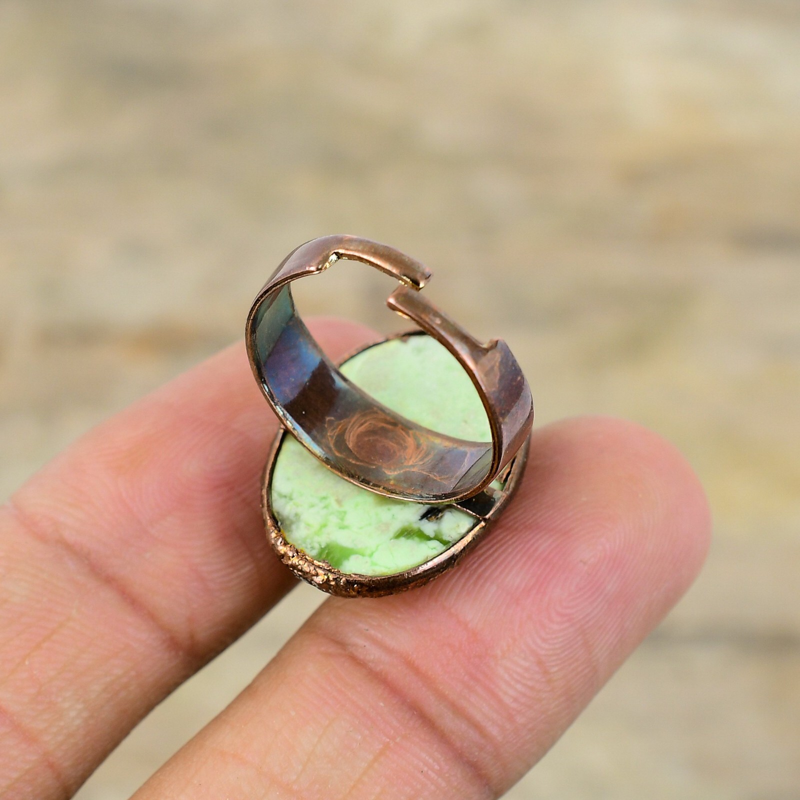 Lemon Chrysoprase Copper Electroformed Adjustable Ring Size Adjustable