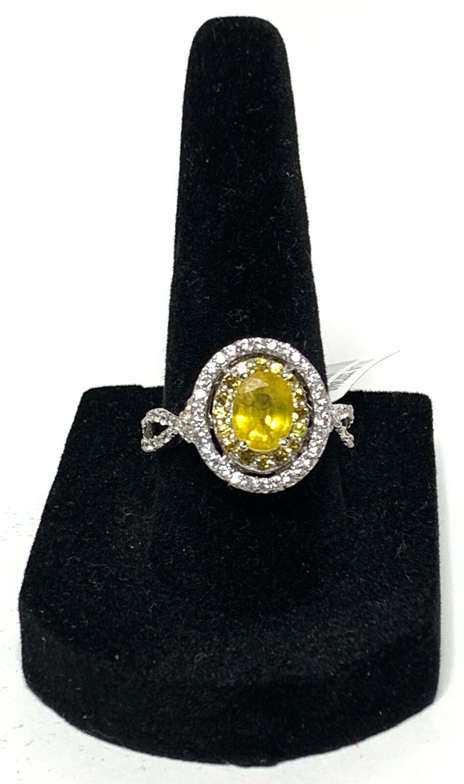 Yellow Sapphire Cambodian White Zircon Ring Platinum over Sterling Silver Size 8