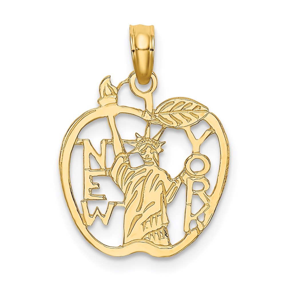 14k Yellow Gold Cut-out NEW YORK with Statue of Liberty in Apple Charmfor Mother