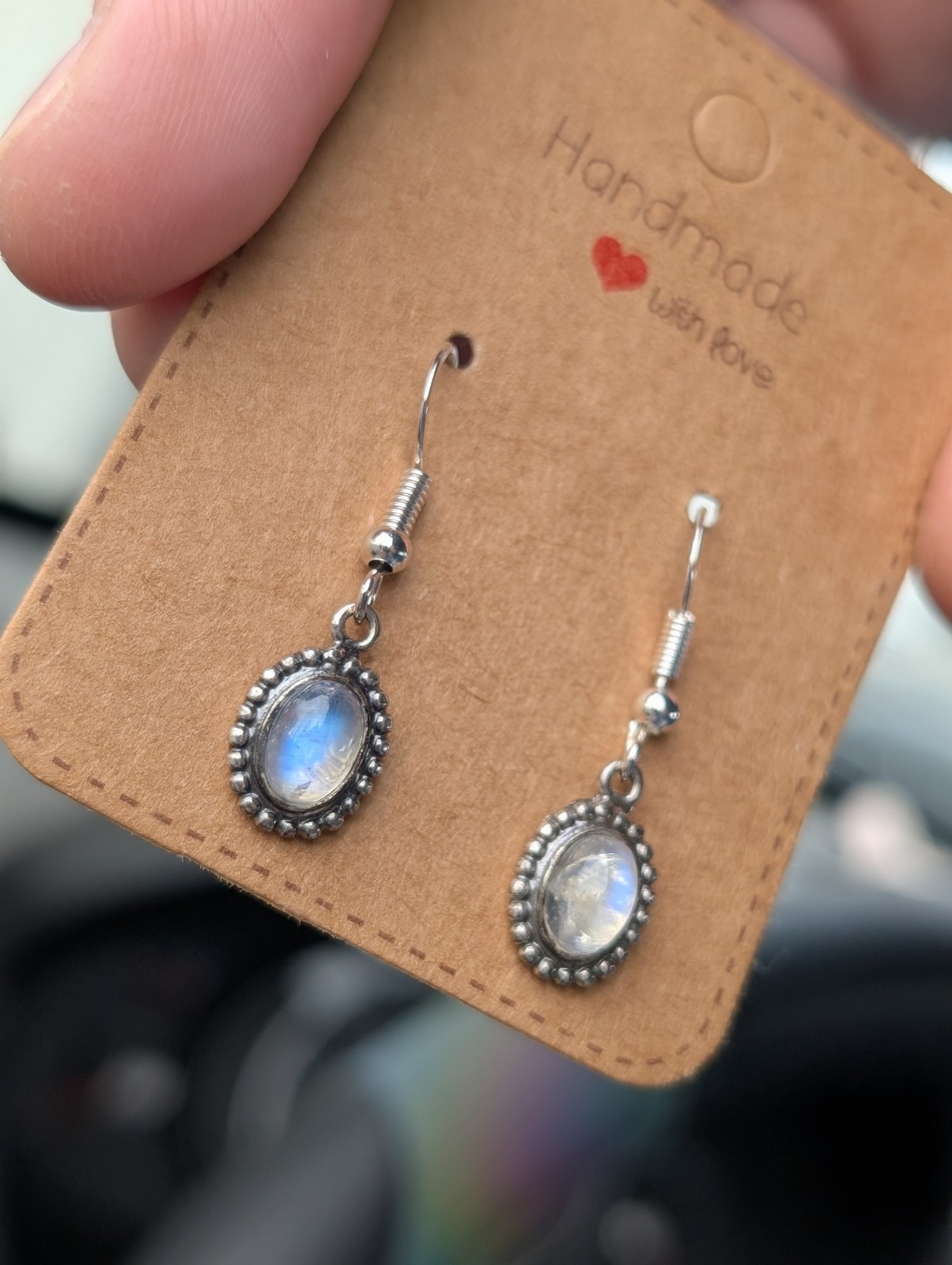 Oval Shaped Moonstone Drop Earrings sterling silver unique jewelry rare handmade