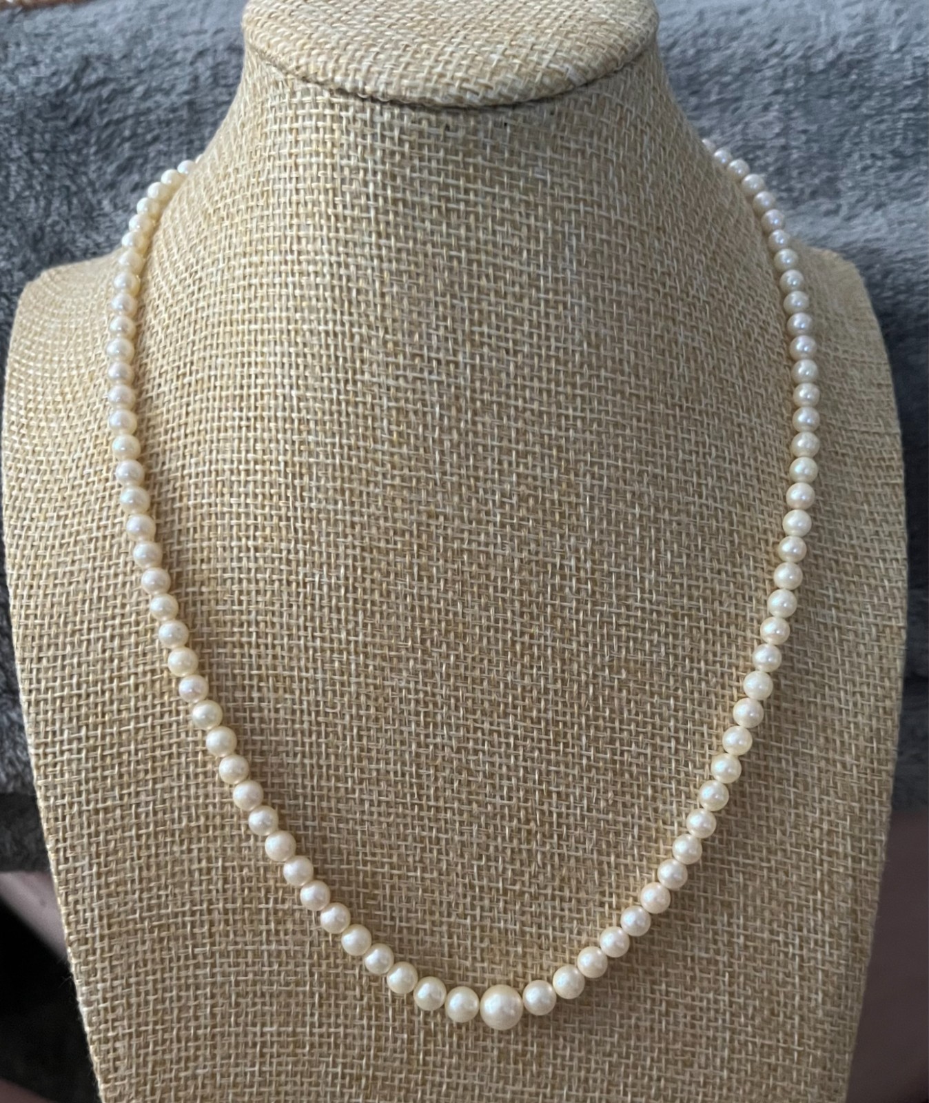 Art Deco Graduated Akoya Pearl Necklace 3.6-7.2mm 45.5cm Silver Marcasite Clasp