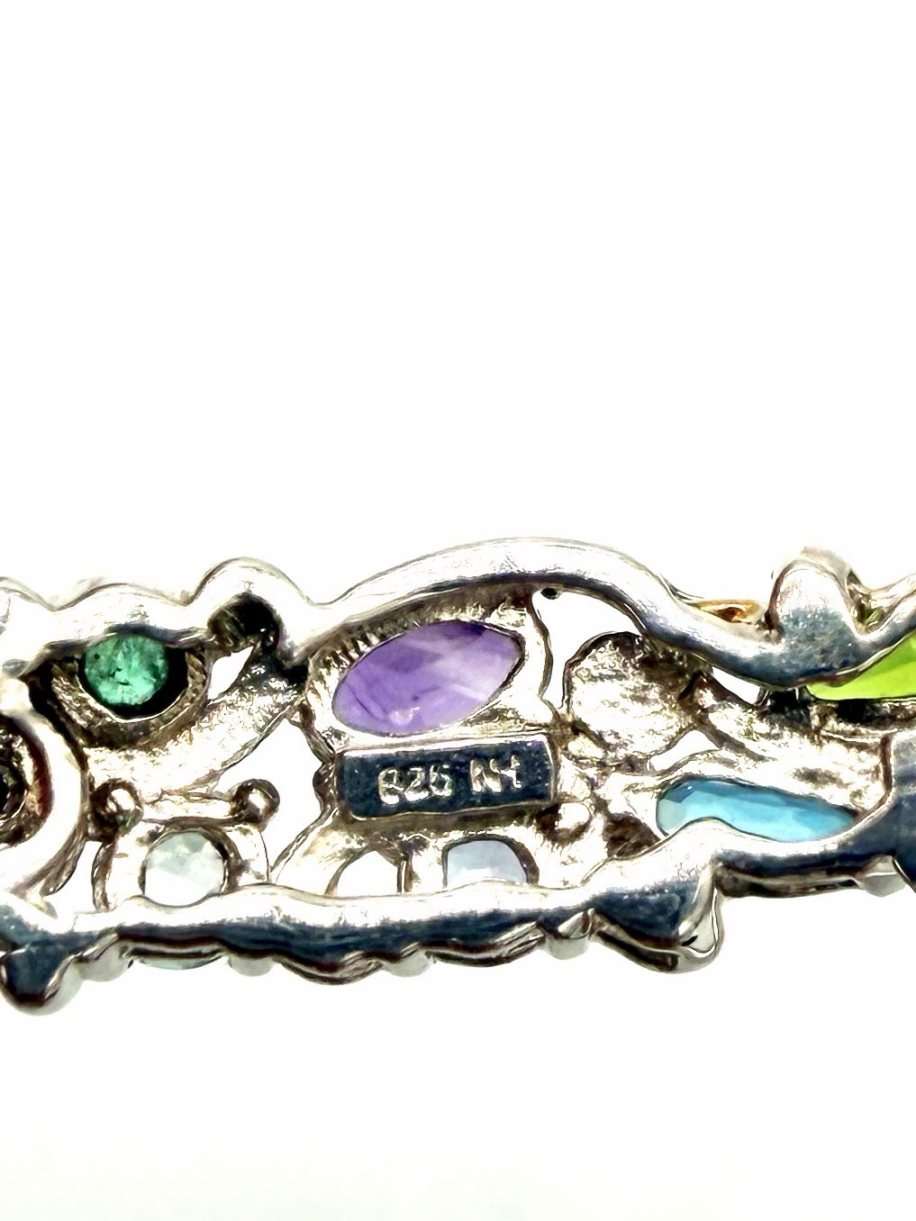 Carnival Multistone Gemstone 18k Gold Accented Sterling Silver Filigree Bracelet