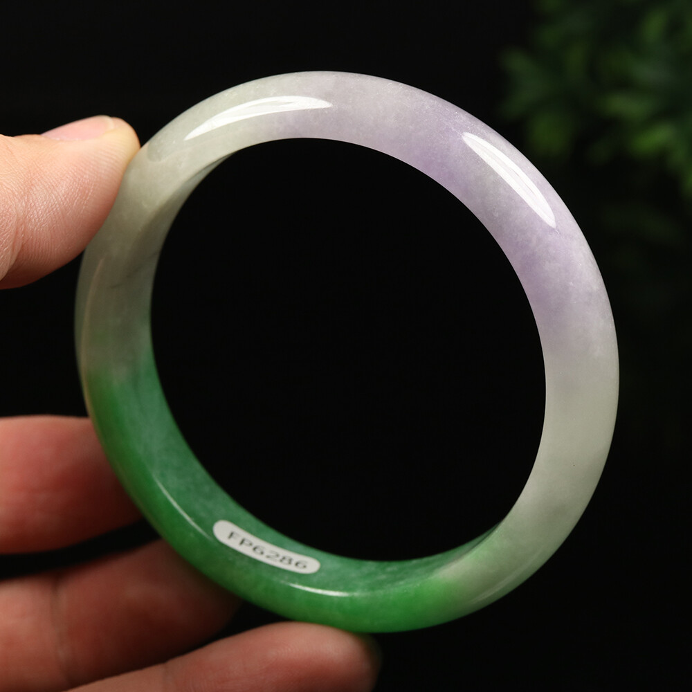 59mm Lavender Purple Green Jadeite Jade Bangle Bracelet Burma Jade A-12625