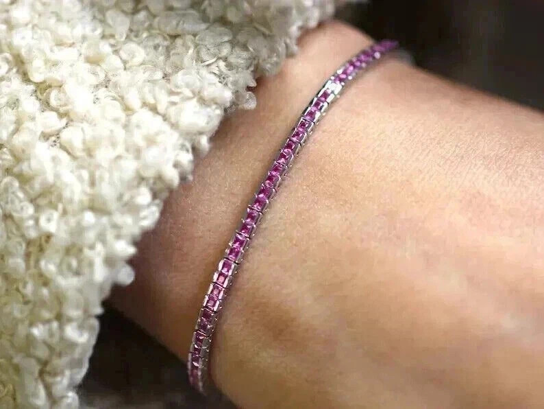 7Ct Princess Lab-Created Tourmaline Women Tennis Bracelet 14K White Gold Plated