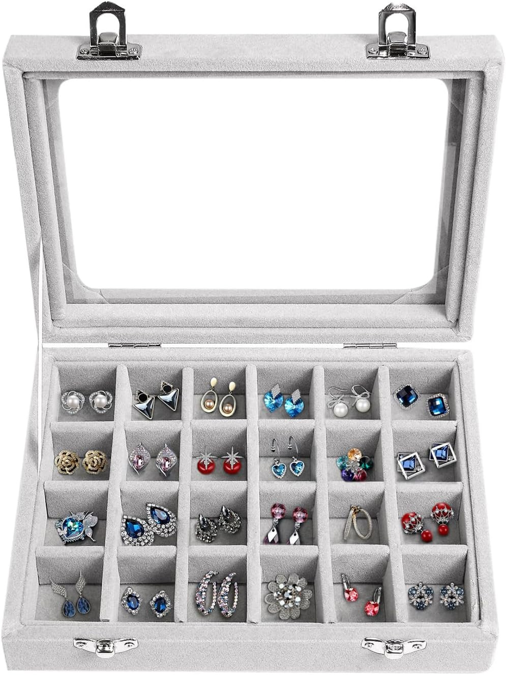 Velvet Jewelry Box 24 Grid Jewelry Earrings Display Organiser Box Ring Tray Hold