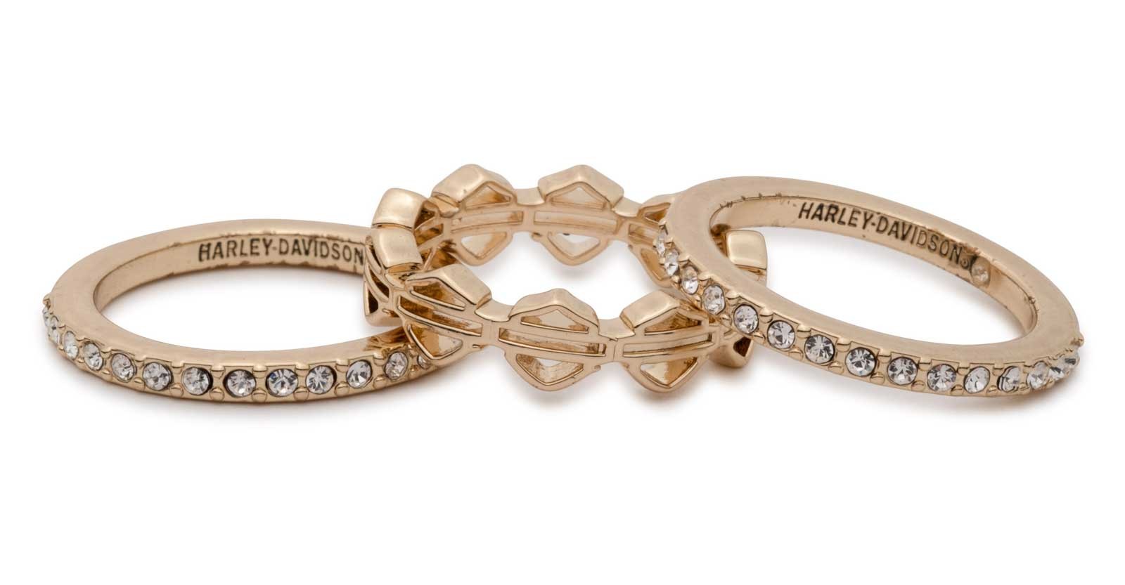 Harley-Davidson Women’s Crystals Bar & Shield Stackable Rings – Set of Three
