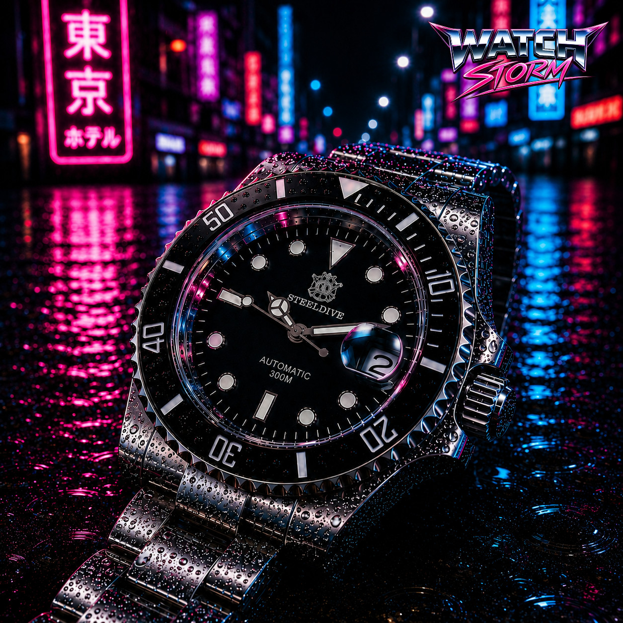 Steeldive SD1953 Black Sub 300M Automatic Diver Watch Sapphire NH35 24 Jewels