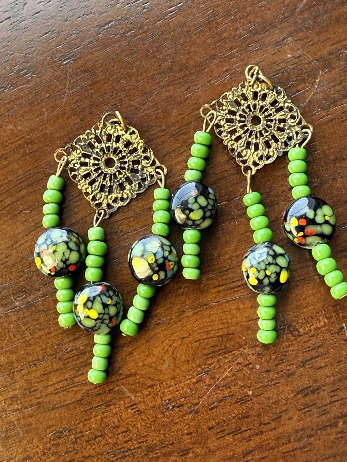 1970 Vintage Drop Earring Handcrafted with Murano Glass Confetti Style Art Beads
