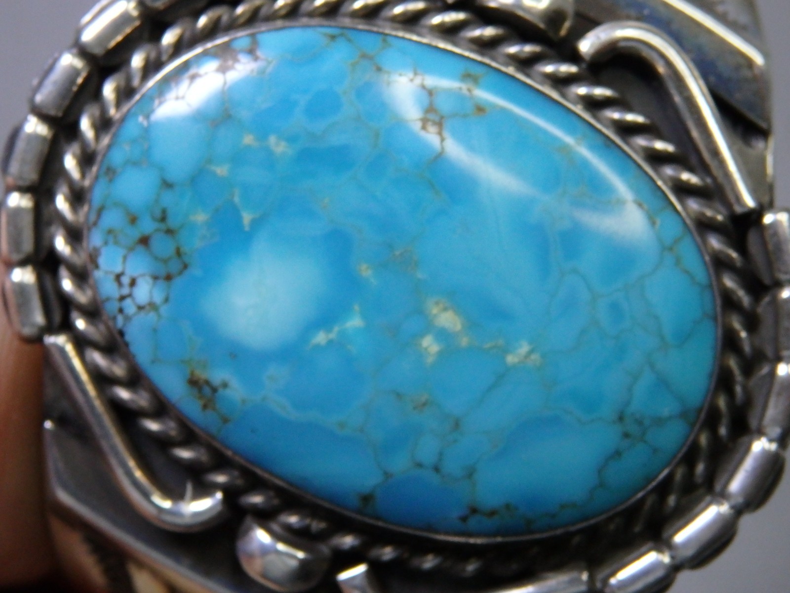 Fred Harvey Era NAVAJO Natural BLUE GEM TURQUOISE Coin Silver 50g CUFF Bracelet