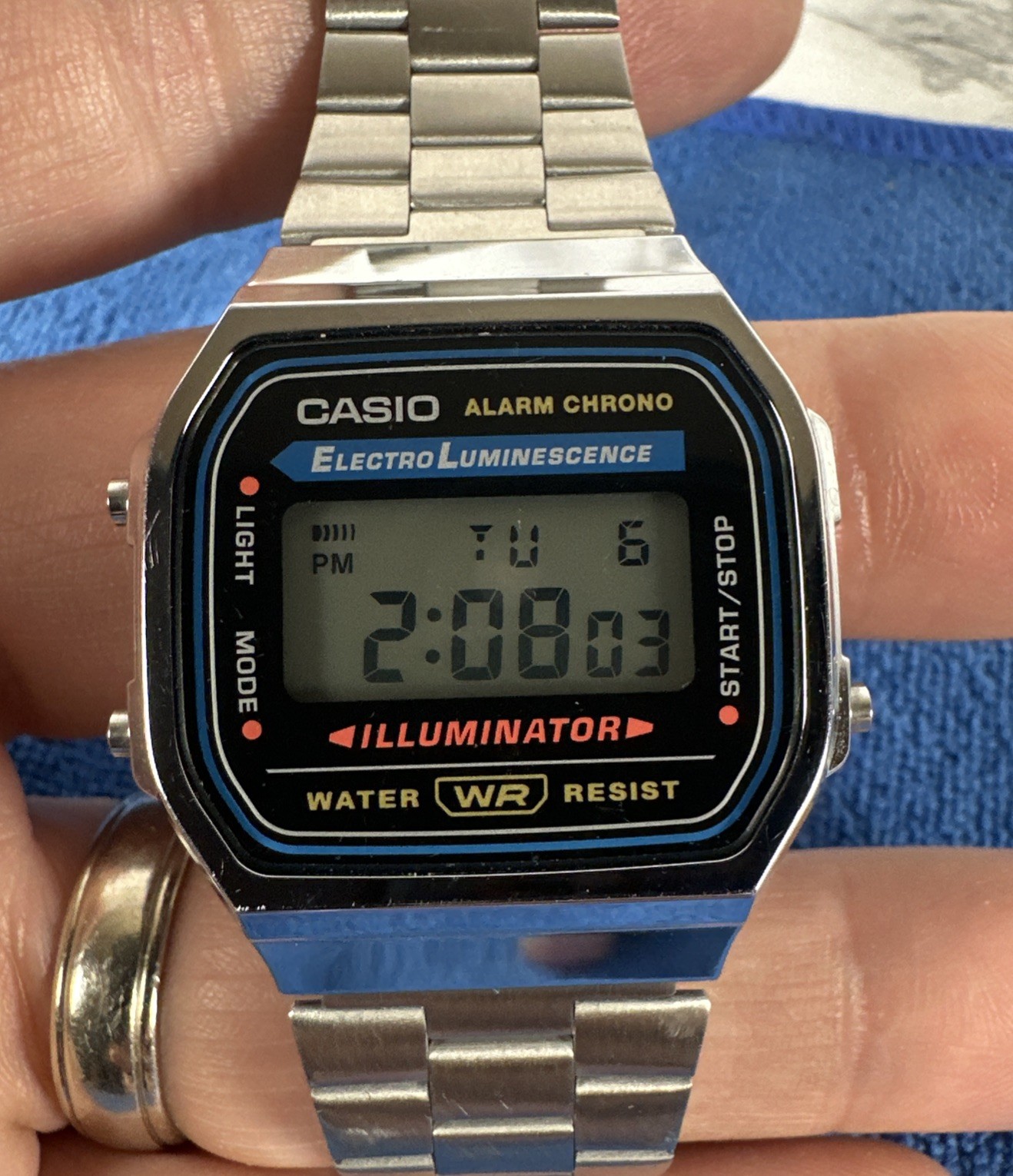 Casio 3298 A168 Illuminator Watch Mens 35mm Silver Tone Digital Alarm Chrono