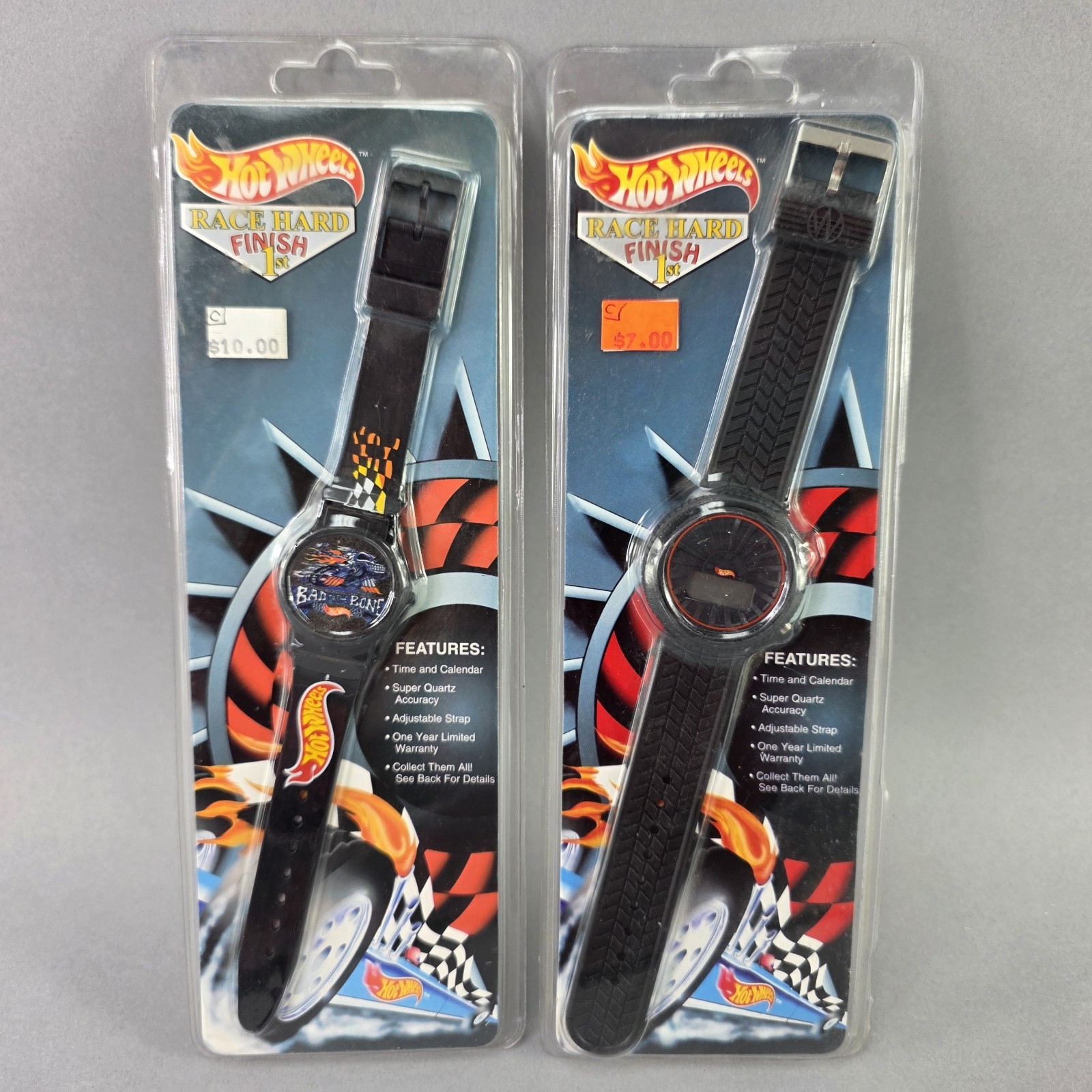 Vintage Hot Wheels Race Hard Digital Wrist Watch SET Tire & Bad to the Bone NOS