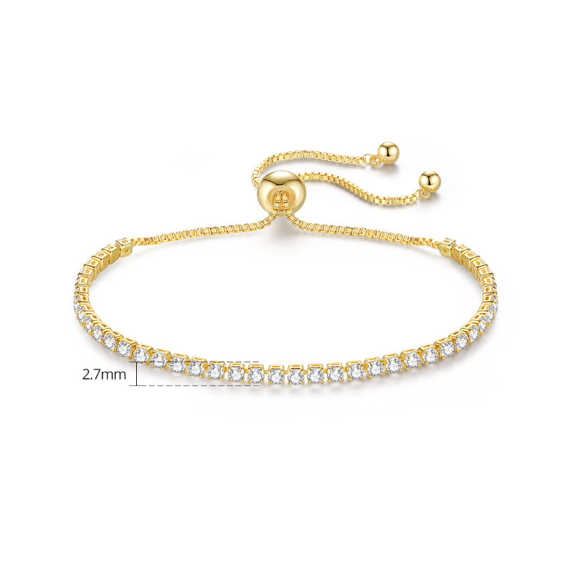 14K Gold Plated 3mm Round Cubic Zirconia Adjustable Slider Tennis Bracelet AC