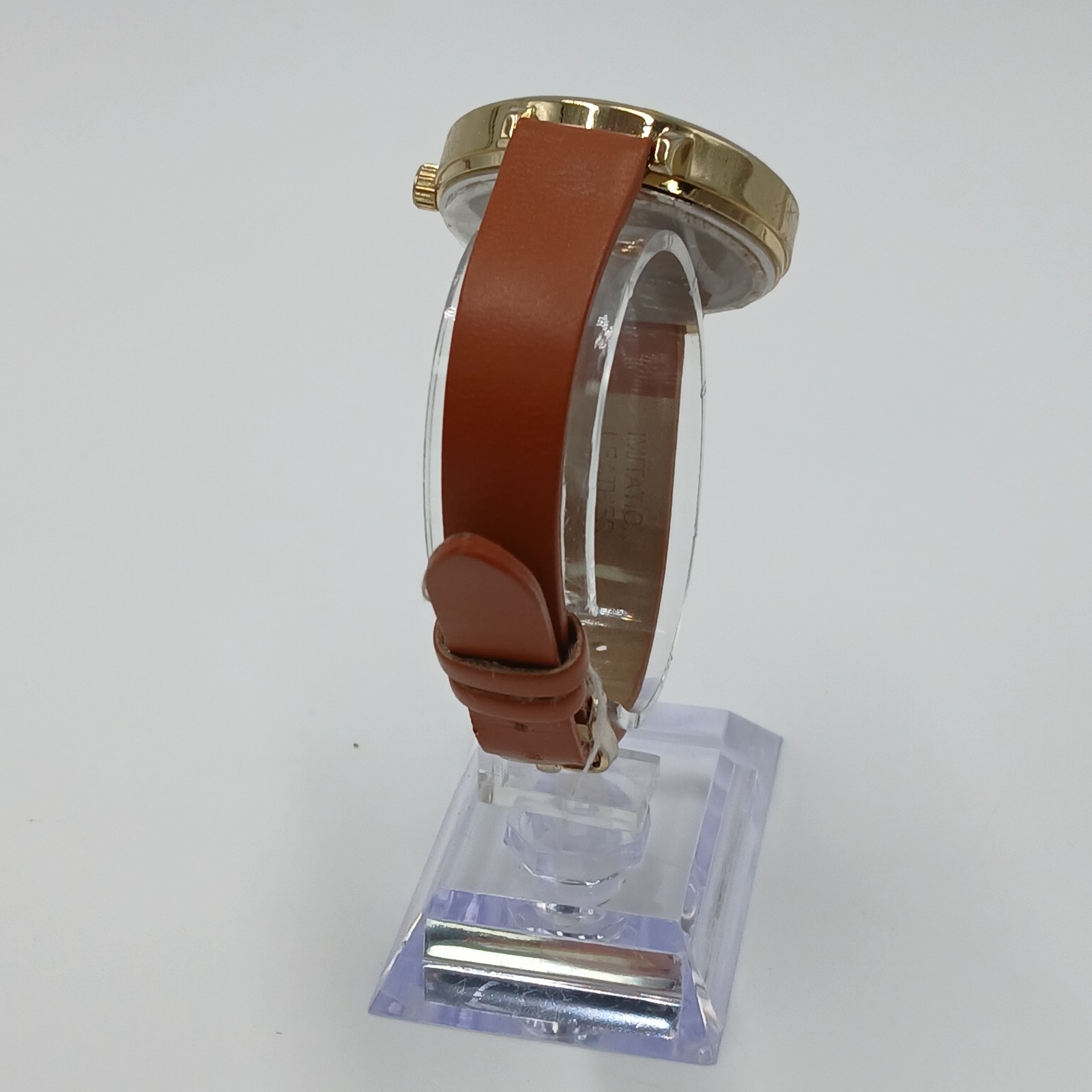 World Map Dial Watch Brown Leather 8in Strap Gold Tone Quartz Japan New Battery