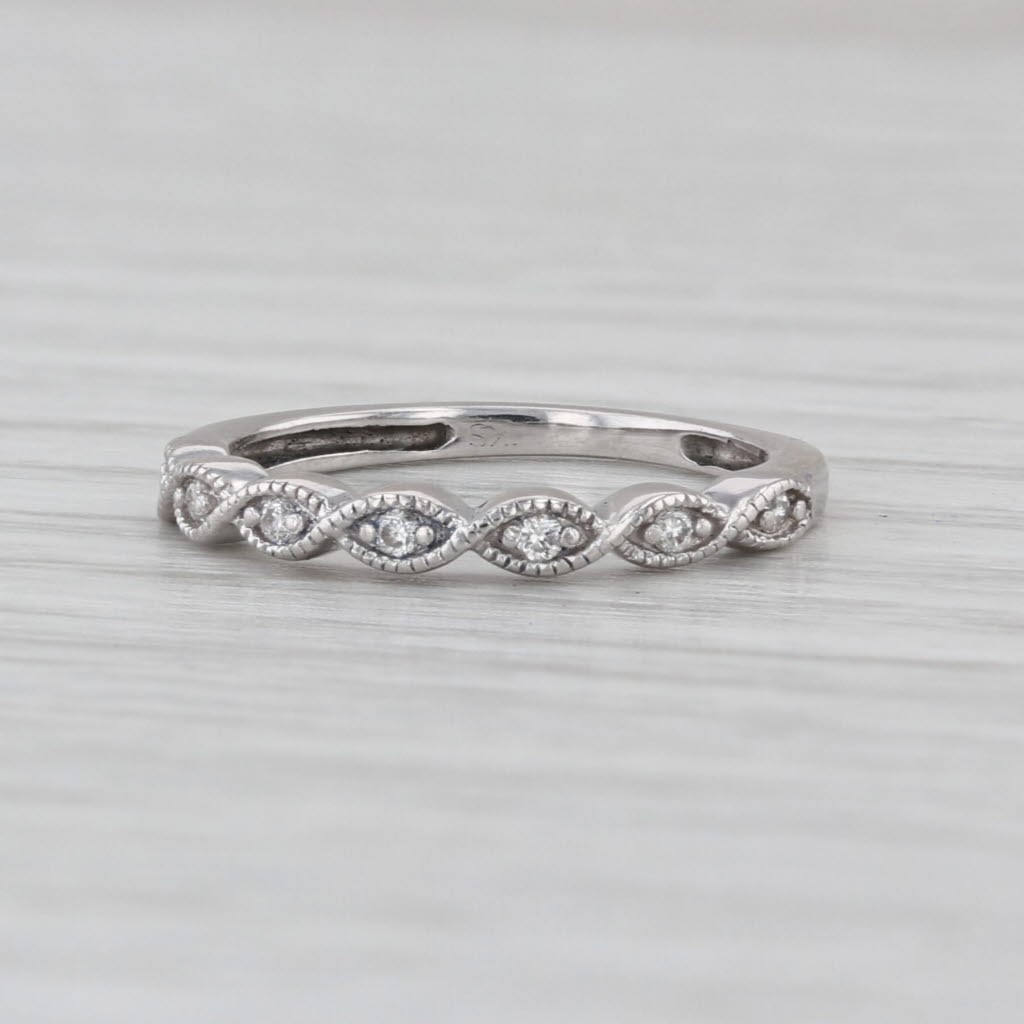 Woven Diamond Stackable Ring 10k White Gold Wedding Band Size 3.25