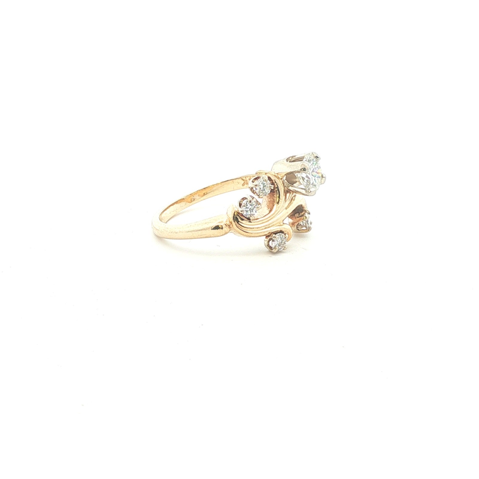 14K Yellow Gold Diamond Swirl Ring 1–1.25 CT Center Size 6.75 Vintage Style
