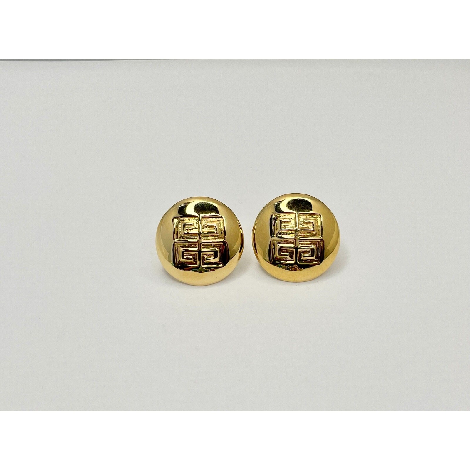 GIVENCHY PARIS NEW YORK SIGNATURE GREEK KEY CLIP-ON STATEMENT EARRINGS SIGNED